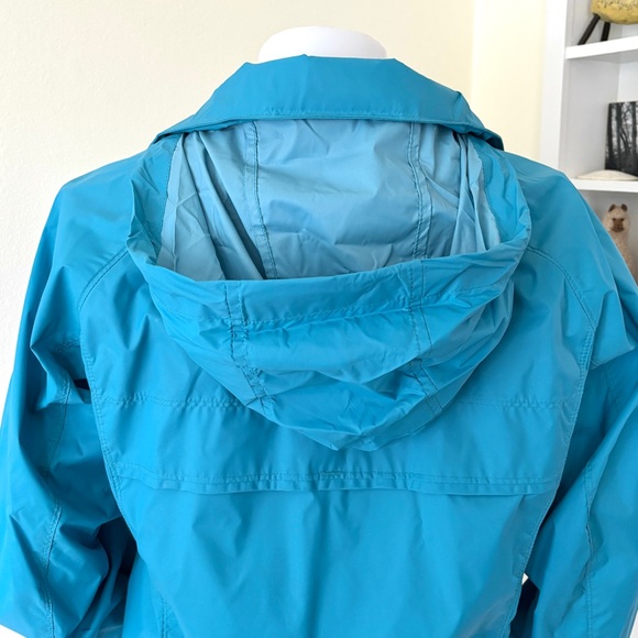 Columbia teal blue rain jacket wind breaker with hidden roll up hood - Picture 9 of 16
